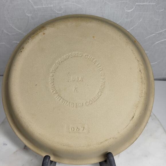 VTG Pampered Chef Stoneware Pie Plate 10" Cream Round Deep Baking Dish 1996 - Picture 9 of 11